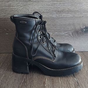 Skechers Black Lace Up Combat Boots with Chunky Sole